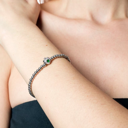 Mai | Smaragd-Geburtsstein | Silber | Kristall-Herz-Armband